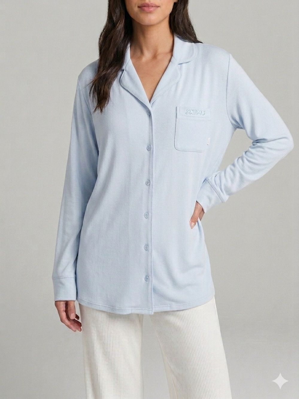 NWT SKIMS Zen Blue Sleep Shirt | Button-Down Loungewear | Size M